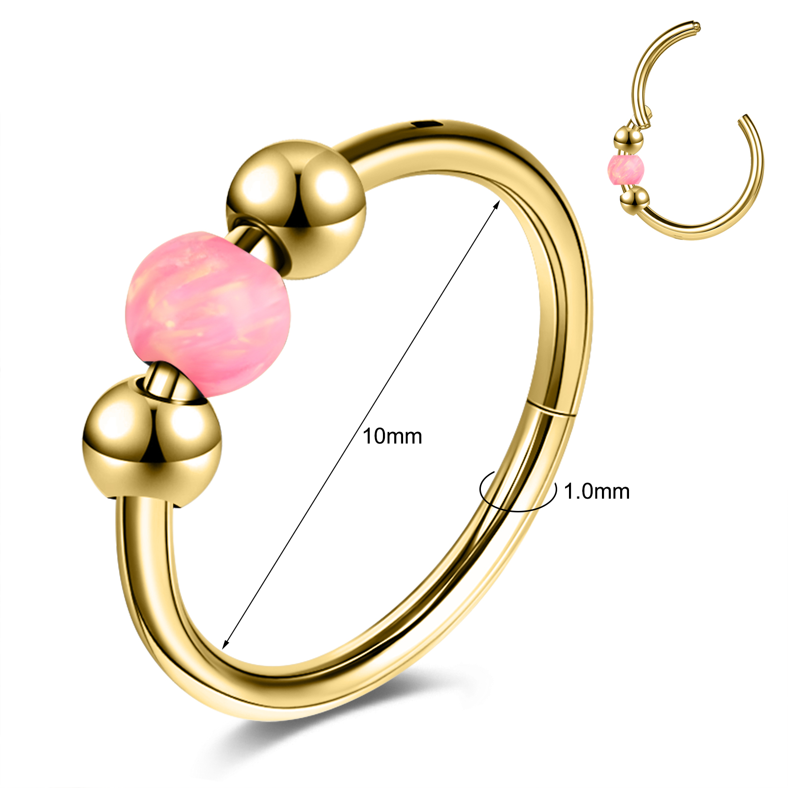 18g Stainless Steel Hoop Nose Ring Opal Septum Ring Helix Conch Piercing Jewelry - Picture 21 of 25