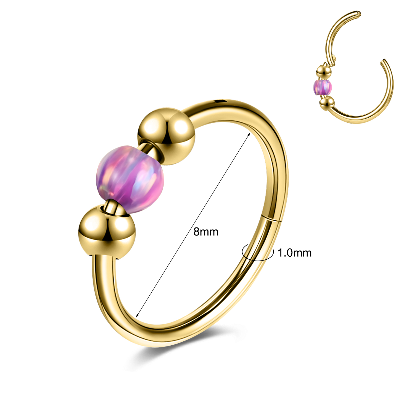 18g Stainless Steel Hoop Nose Ring Opal Septum Ring Helix Conch Piercing Jewelry - Picture 22 of 25