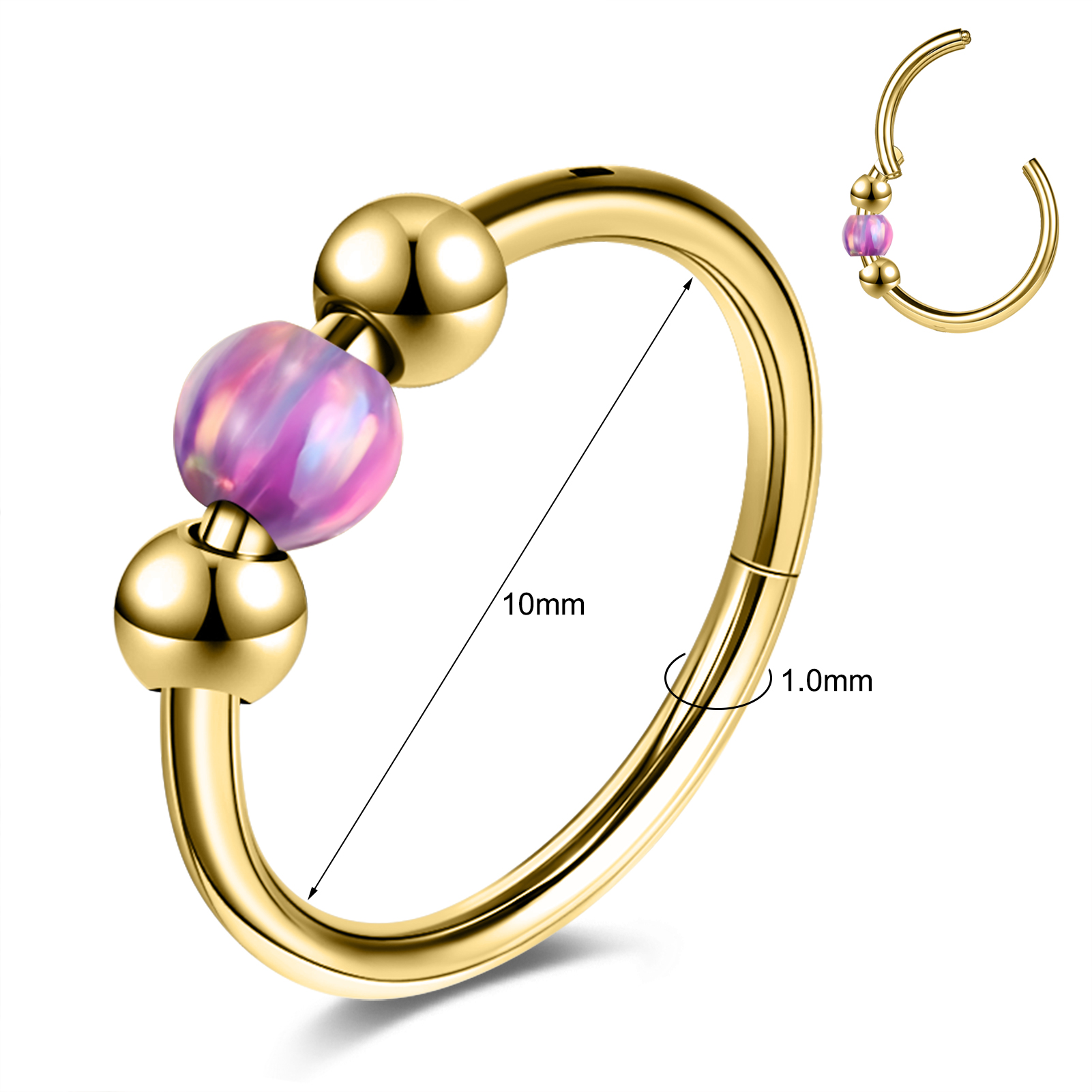 18g Stainless Steel Hoop Nose Ring Opal Septum Ring Helix Conch Piercing Jewelry - Picture 23 of 25