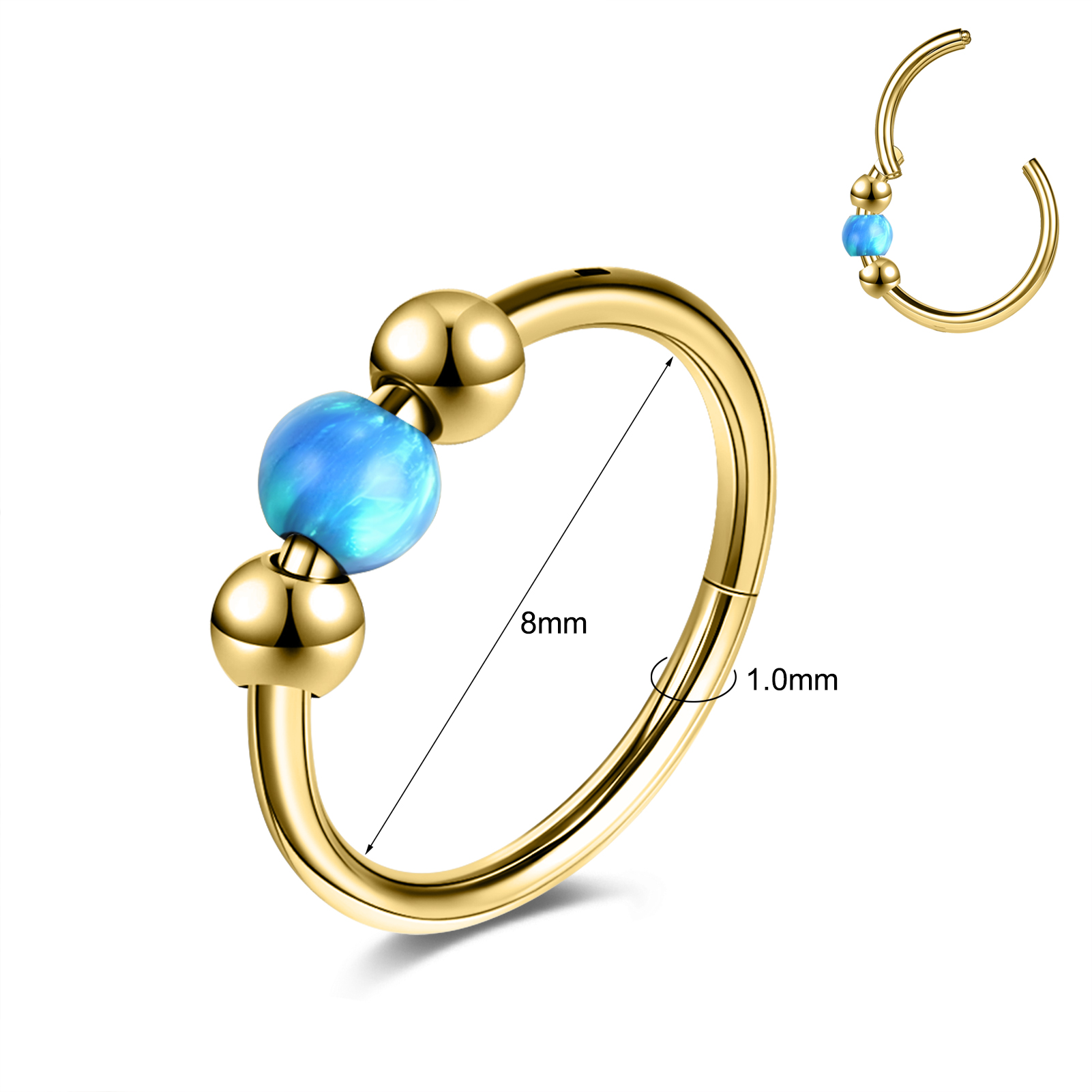 18g Stainless Steel Hoop Nose Ring Opal Septum Ring Helix Conch Piercing Jewelry - Picture 24 of 25