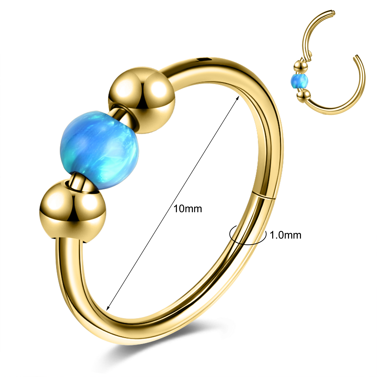18g Stainless Steel Hoop Nose Ring Opal Septum Ring Helix Conch Piercing Jewelry - Picture 25 of 25