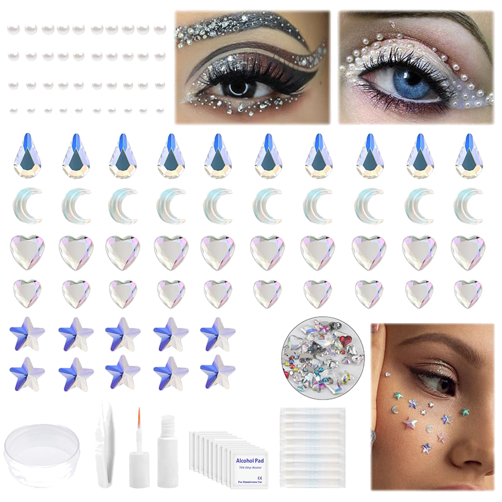 Face Crystal Eyebrow Ring Non-Piercing Nose Lip Labret Stud Fake Skin Piercing - Picture 16 of 45