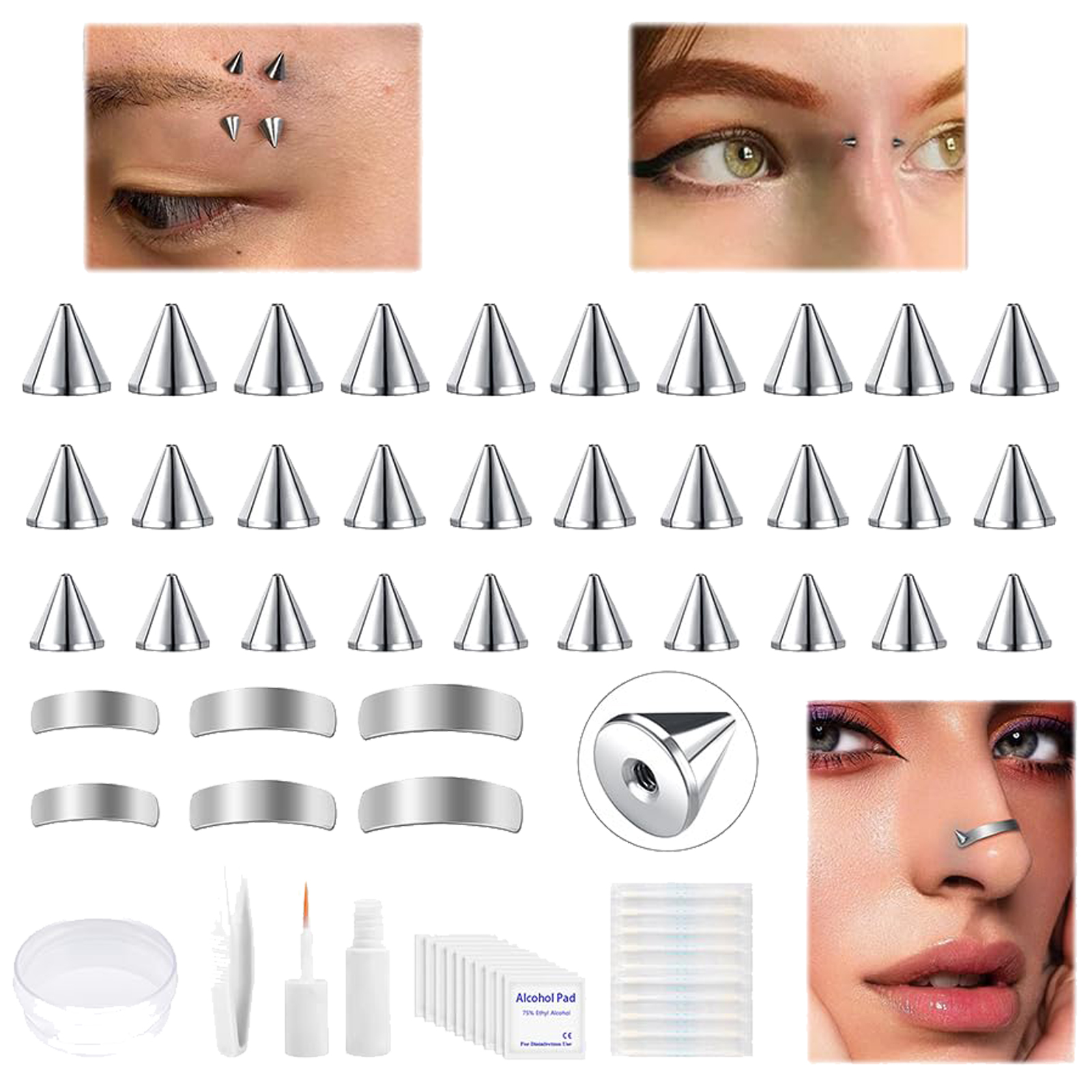 Face Crystal Eyebrow Ring Non-Piercing Nose Lip Labret Stud Fake Skin Piercing - Picture 21 of 45