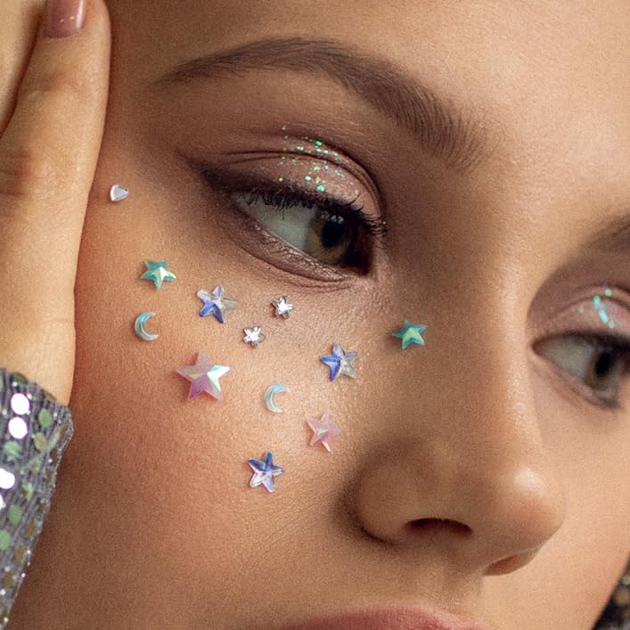 Face Crystal Eyebrow Ring Non-Piercing Nose Lip Labret Stud Fake Skin Piercing - Picture 30 of 45