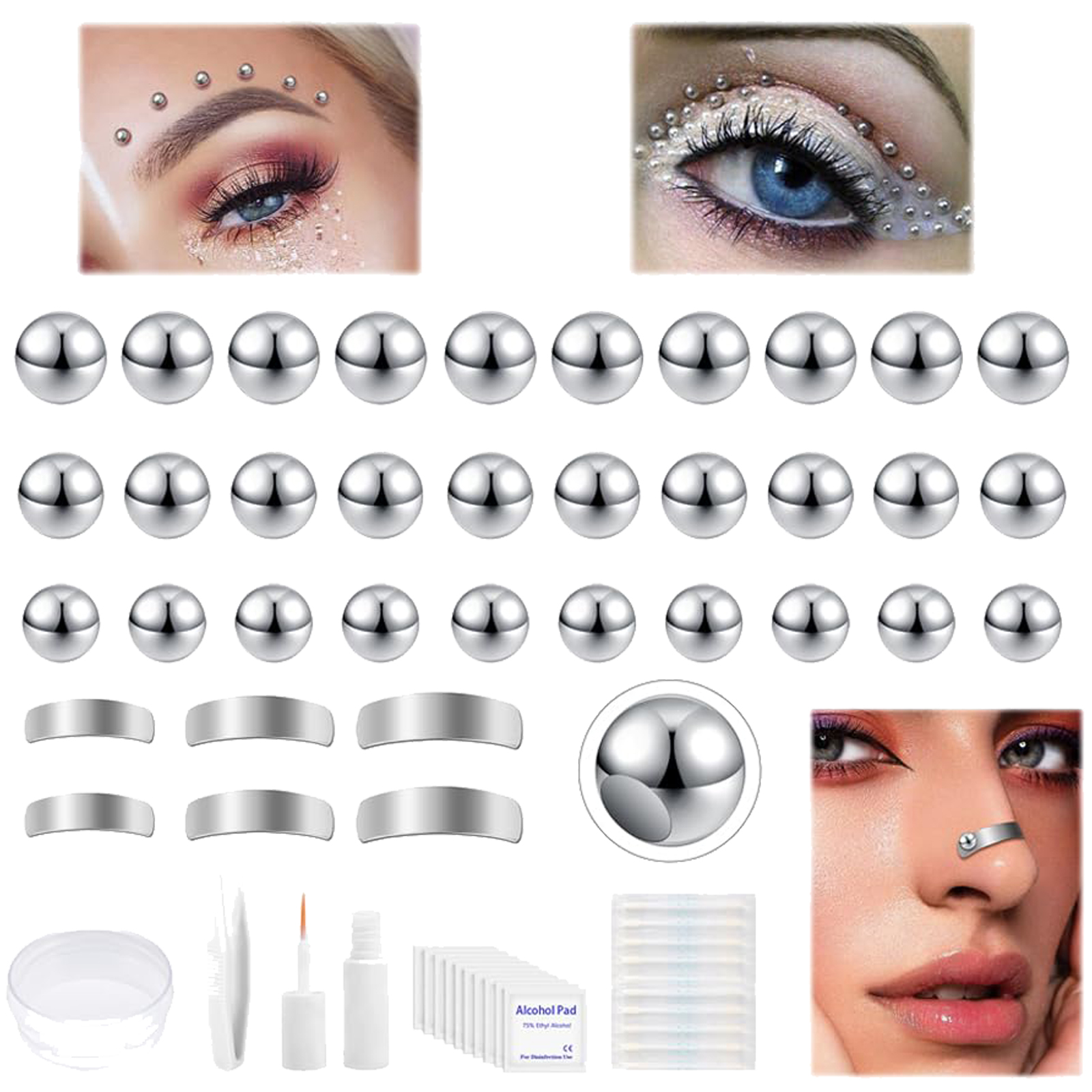 Face Crystal Eyebrow Ring Non-Piercing Nose Lip Labret Stud Fake Skin Piercing - Picture 26 of 45