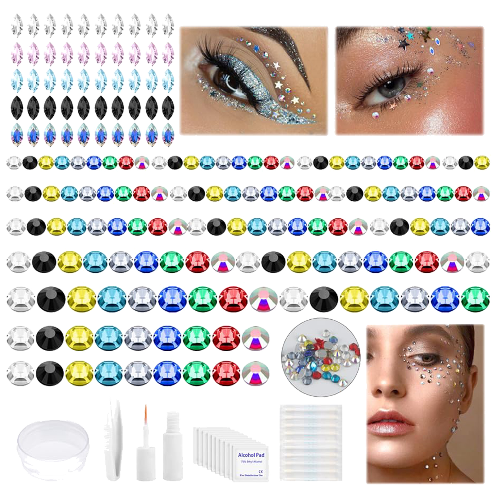Face Crystal Eyebrow Ring Non-Piercing Nose Lip Labret Stud Fake Skin Piercing - Picture 31 of 45