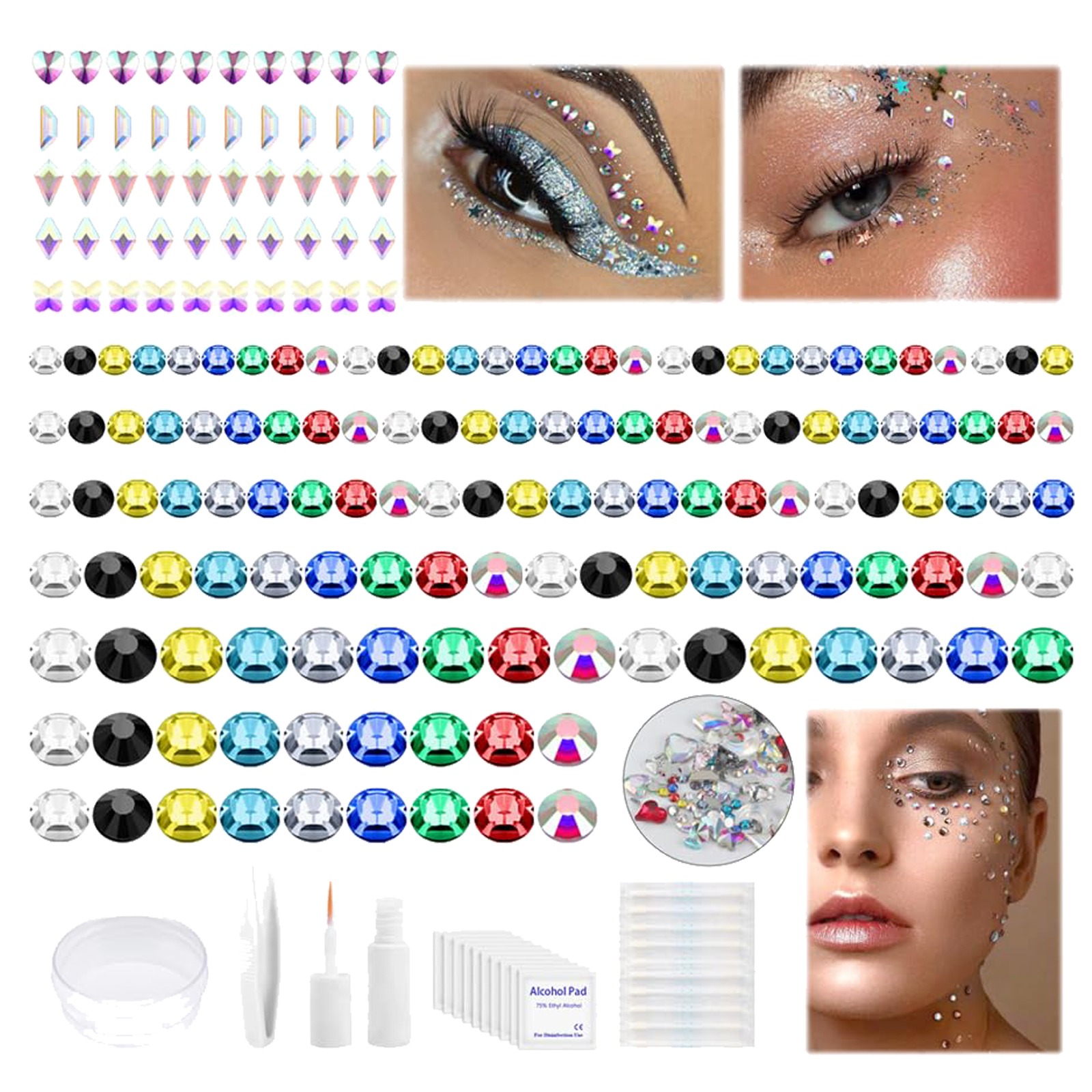 Face Crystal Eyebrow Ring Non-Piercing Nose Lip Labret Stud Fake Skin Piercing - Picture 36 of 45