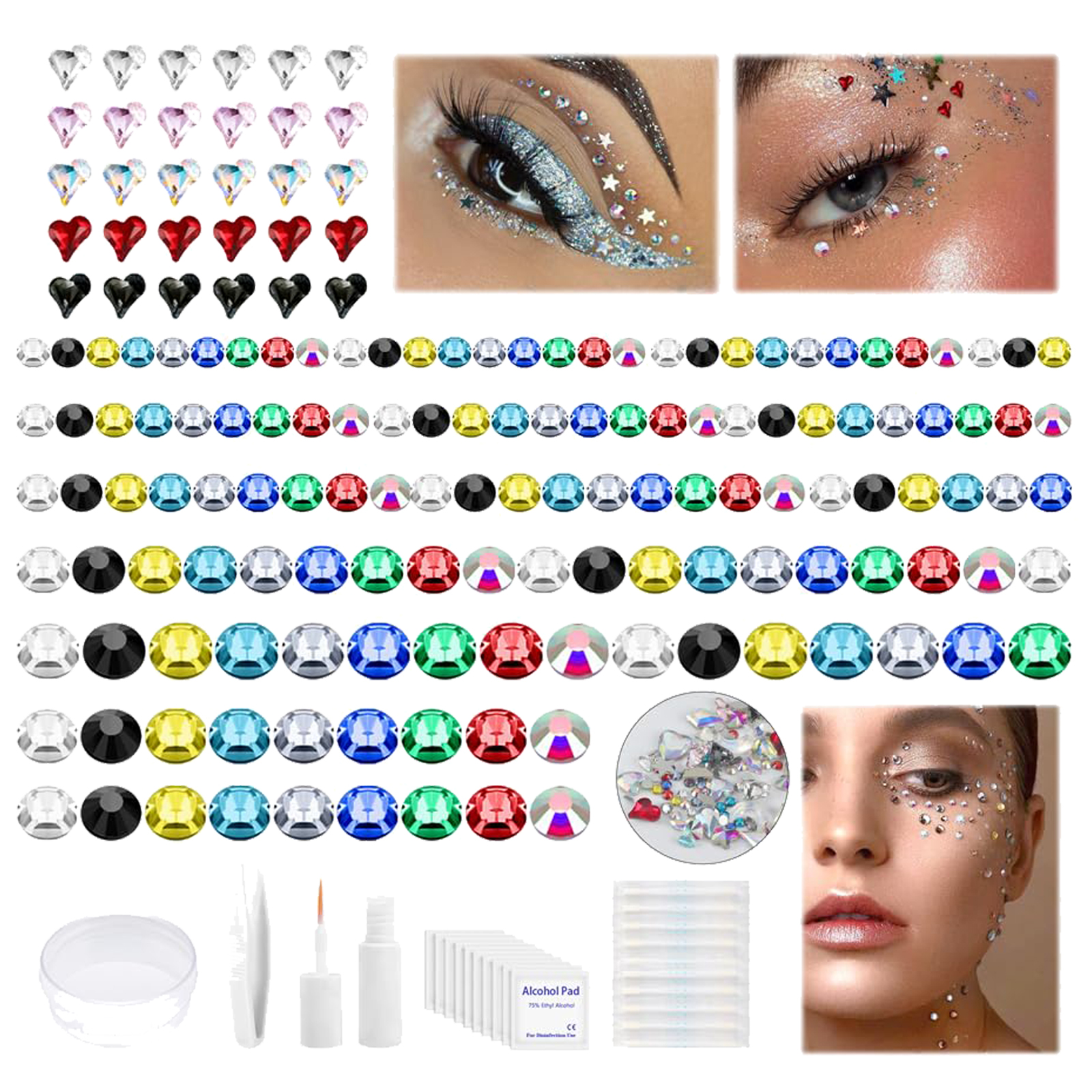 Face Crystal Eyebrow Ring Non-Piercing Nose Lip Labret Stud Fake Skin Piercing - Picture 41 of 45