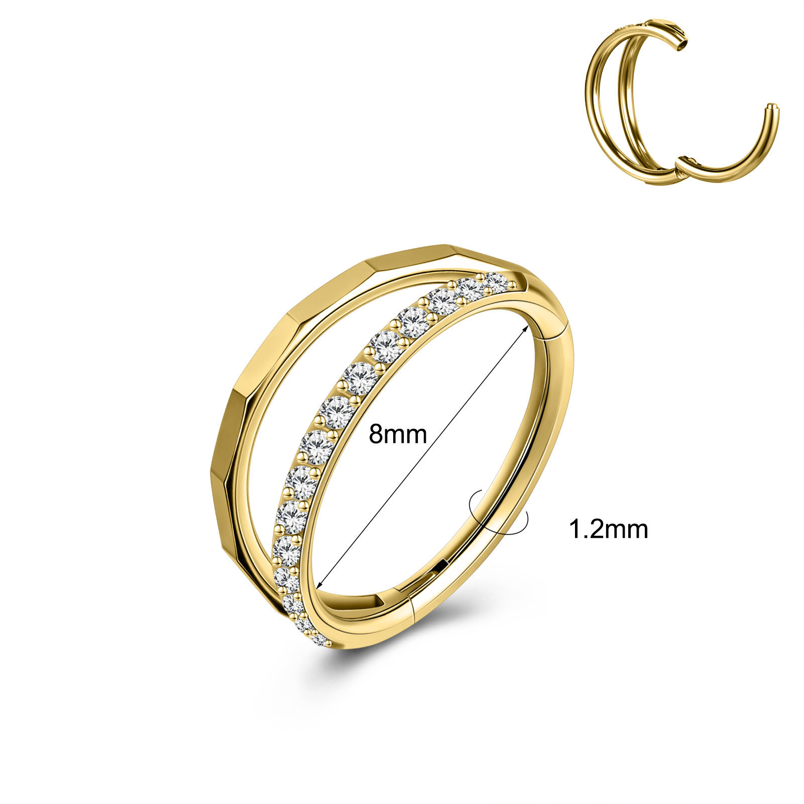 16g Stainless Steel Hoop Earring Double Layer Nose Ring CZ Helix Tragus Piercing