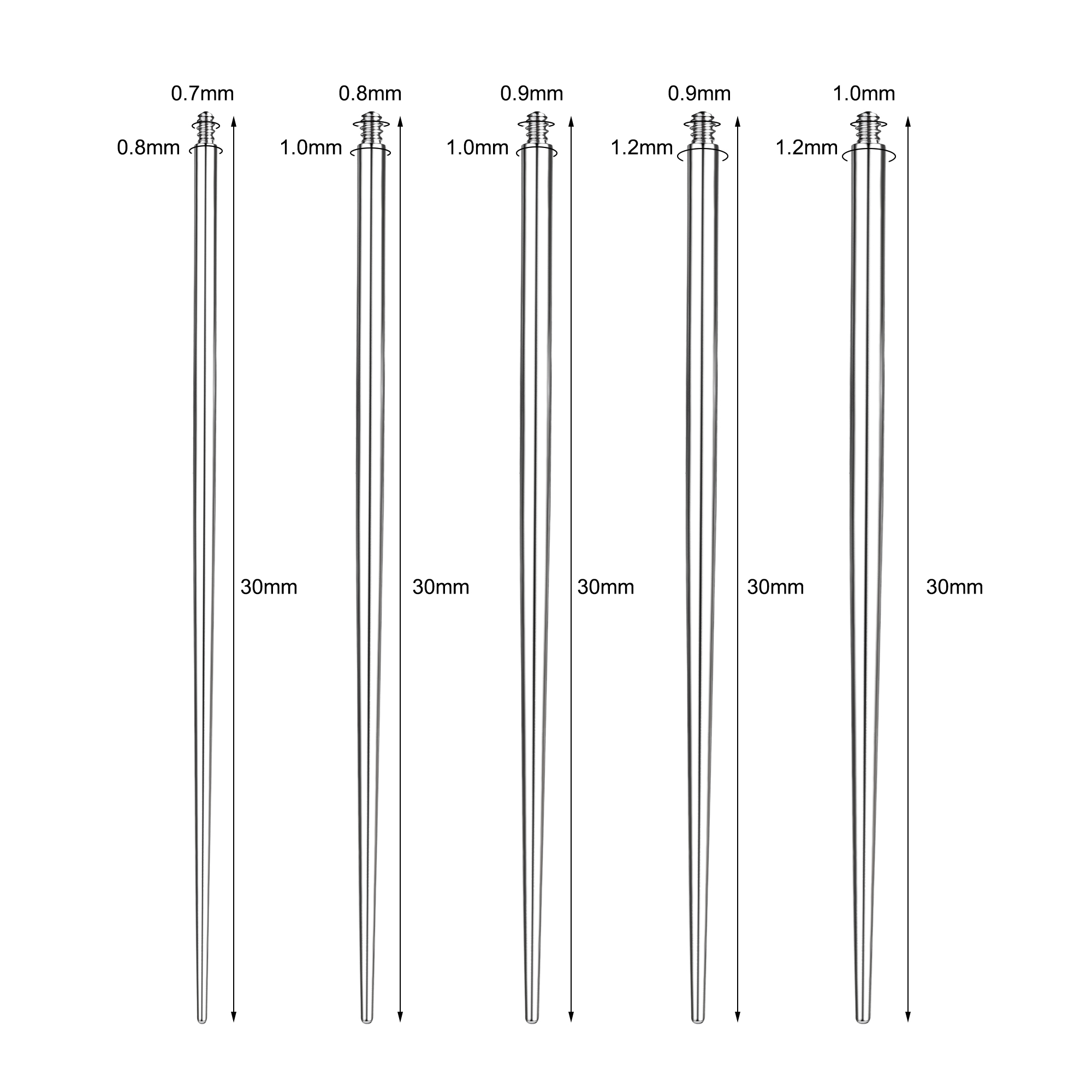 1/5Pcs 16g-20g Stainless Steel Piercing Needles Internal Thread Piercing Tool