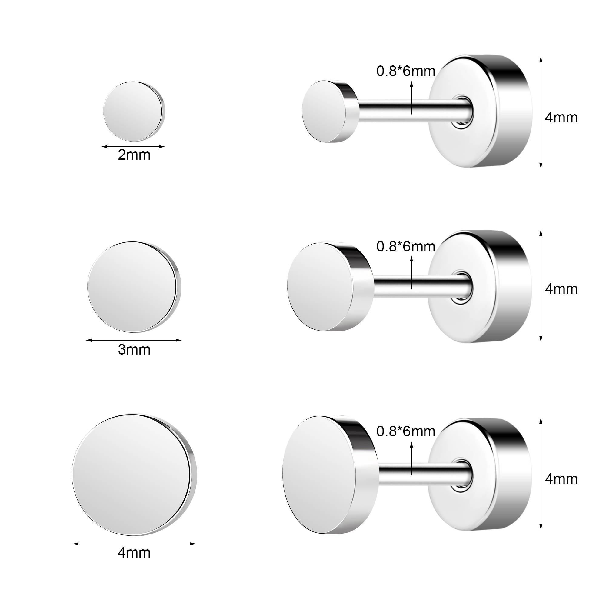 3 Pairs/lot 20g Stainless Steel Stud Earring CZ Cartilage Helix Piercing Jewelry - Picture 29 of 34
