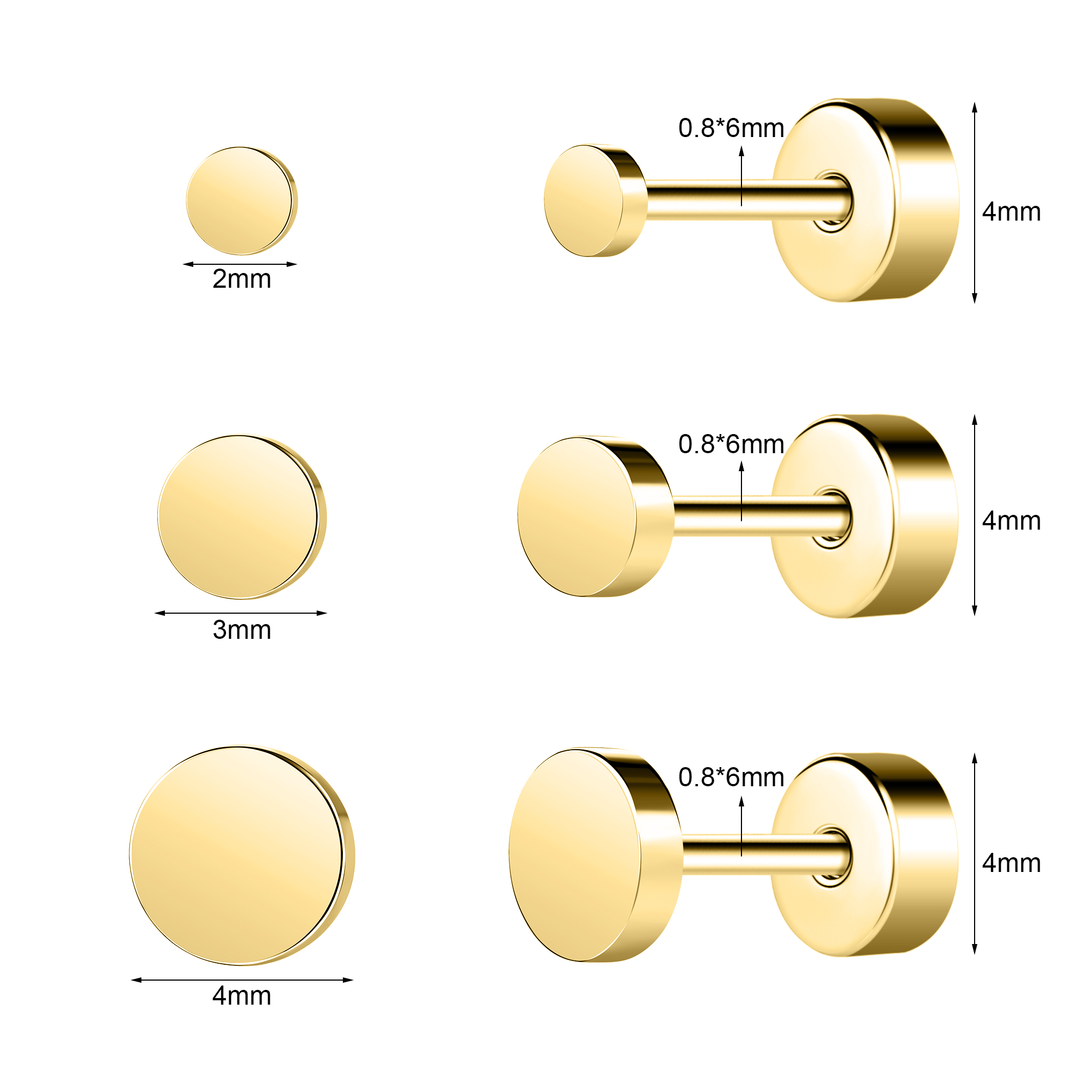3 Pairs/lot 20g Stainless Steel Stud Earring CZ Cartilage Helix Piercing Jewelry - Picture 30 of 34