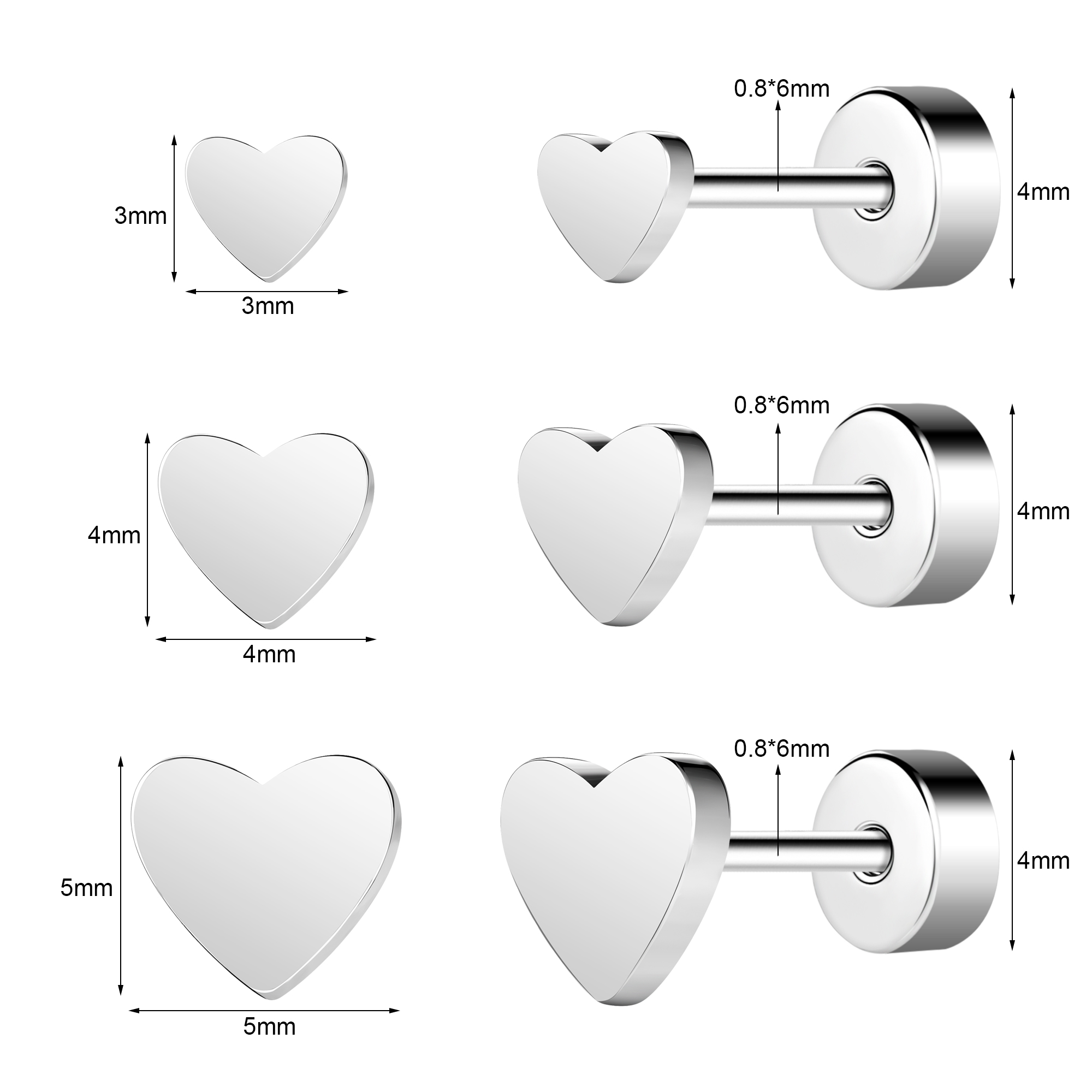 3 Pairs/lot 20g Stainless Steel Stud Earring CZ Cartilage Helix Piercing Jewelry - Picture 31 of 34