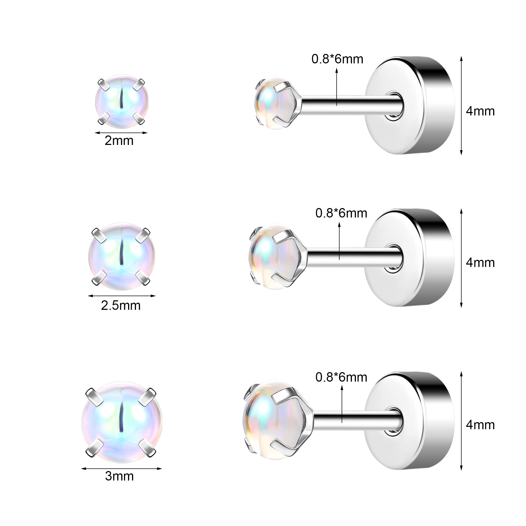 3 Pairs/lot 20g Stainless Steel Stud Earring CZ Cartilage Helix Piercing Jewelry - Picture 33 of 34