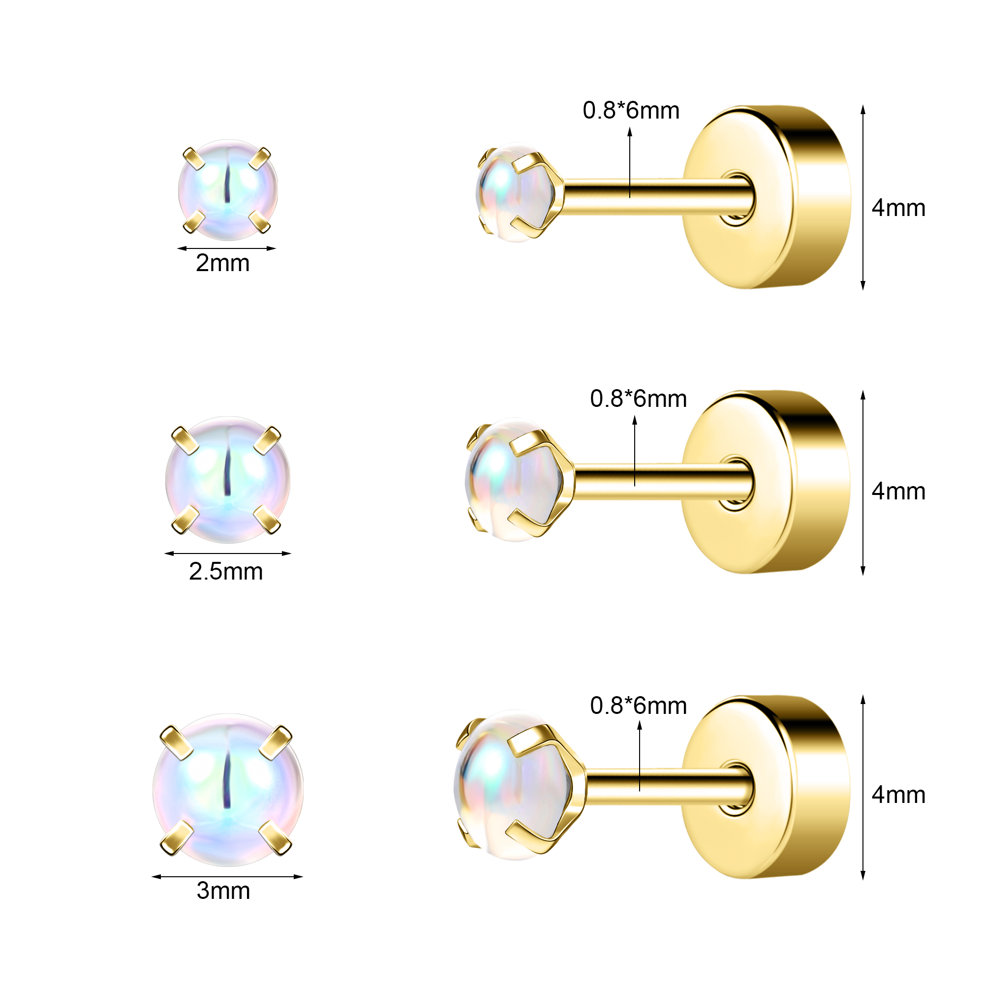 3 Pairs/lot 20g Stainless Steel Stud Earring CZ Cartilage Helix Piercing Jewelry - Picture 34 of 34