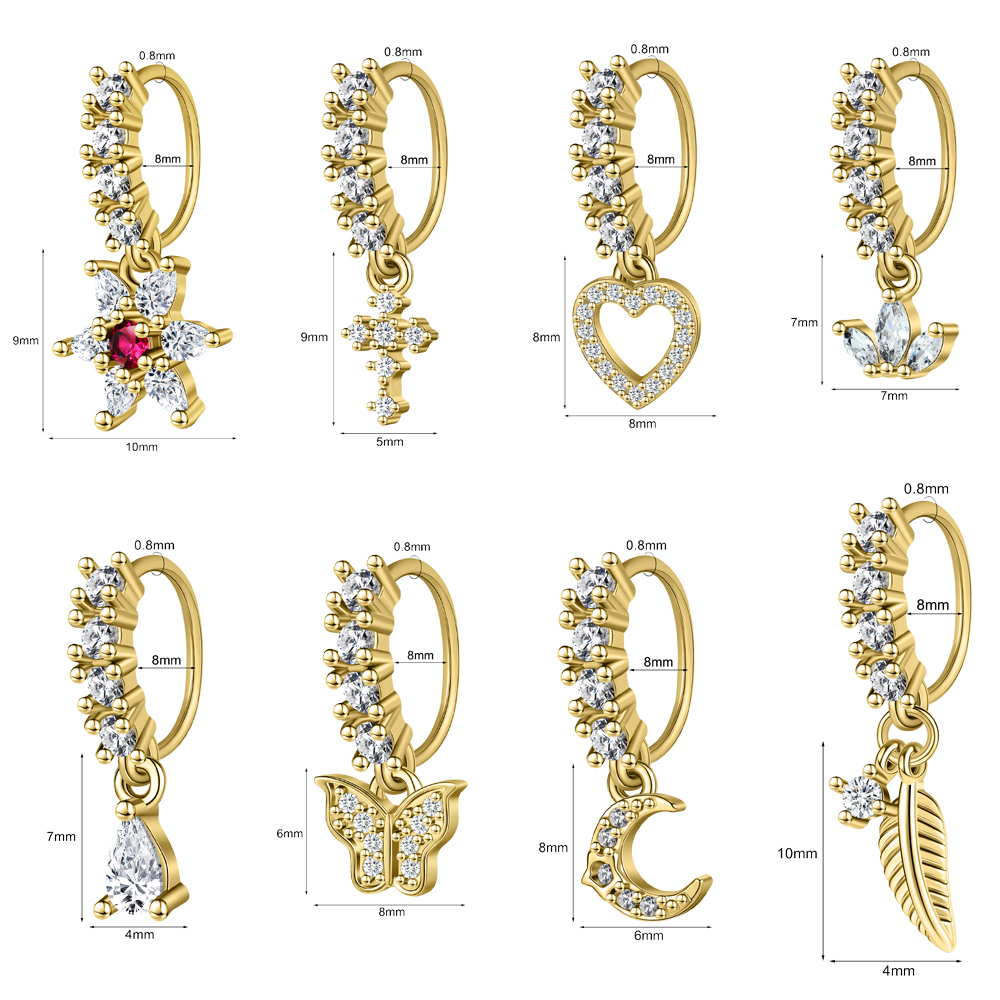 1 Stück 20g Edelstahl Nasenringe Zirkon Anhänger Nasenloch Piercing Körperschmuck - Bild 17 von 17