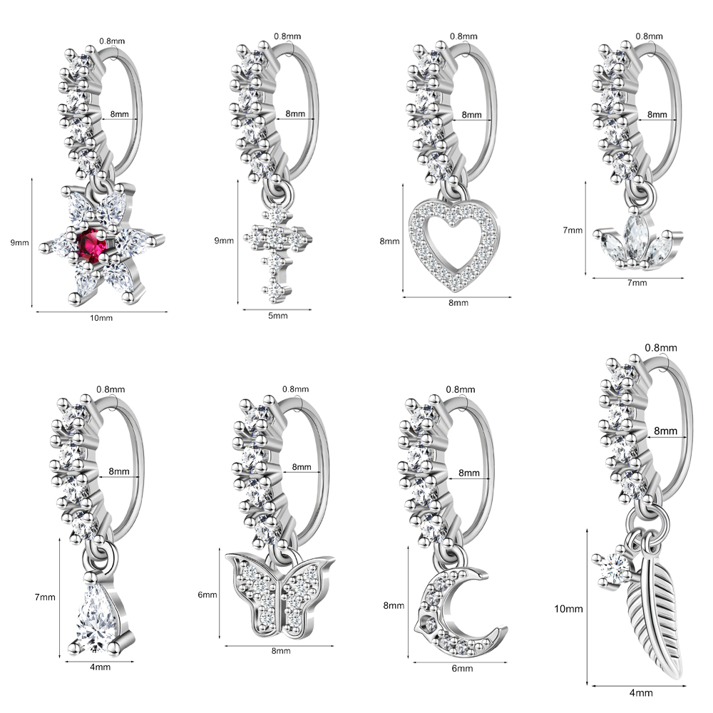 1 Stück 20g Edelstahl Nasenringe Zirkon Anhänger Nasenloch Piercing Körperschmuck - Bild 16 von 17