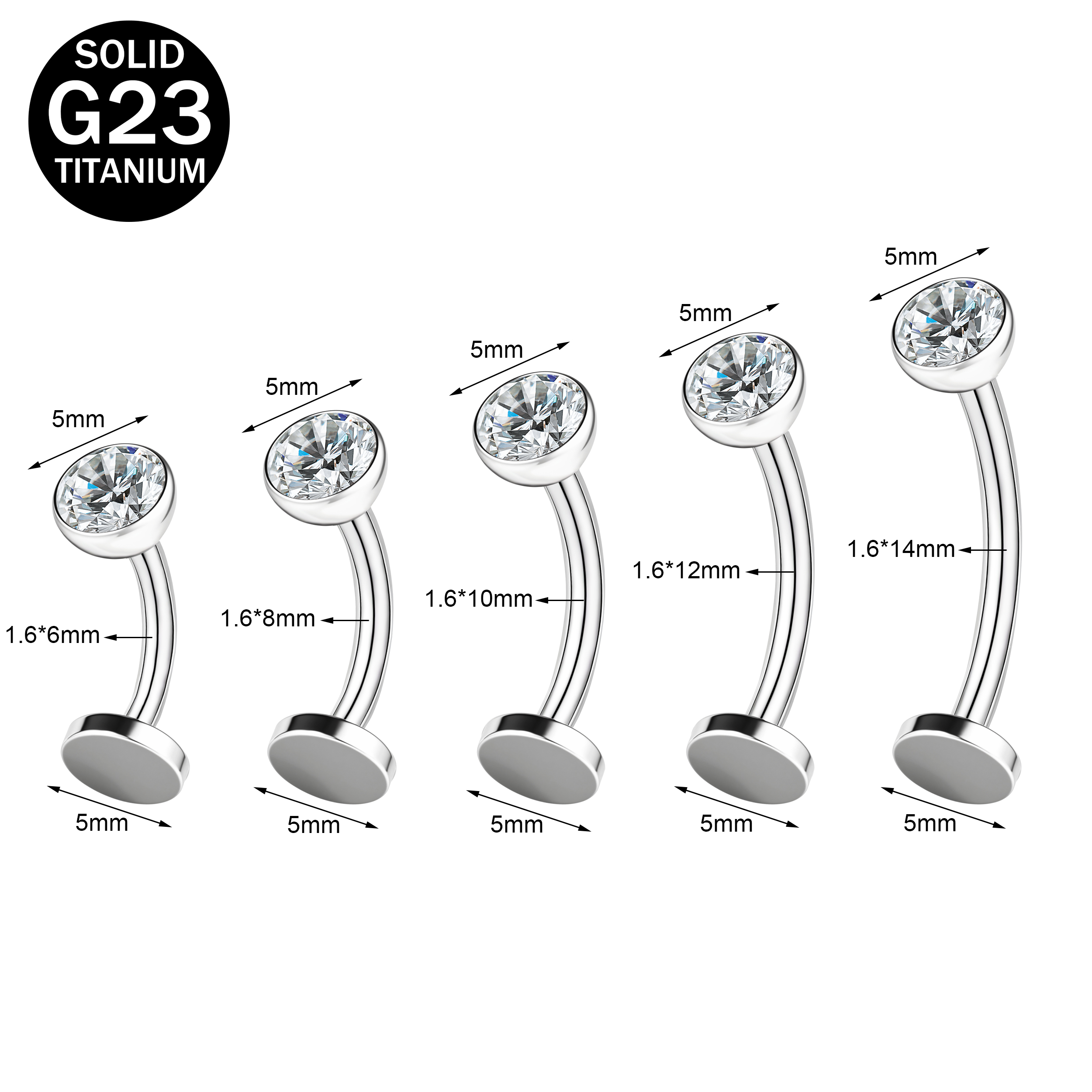 1 PC 14G Titanium Steel Belly Button Rings Zircon Navel/Eyebrow Piercing Jewelry - Picture 25 of 32