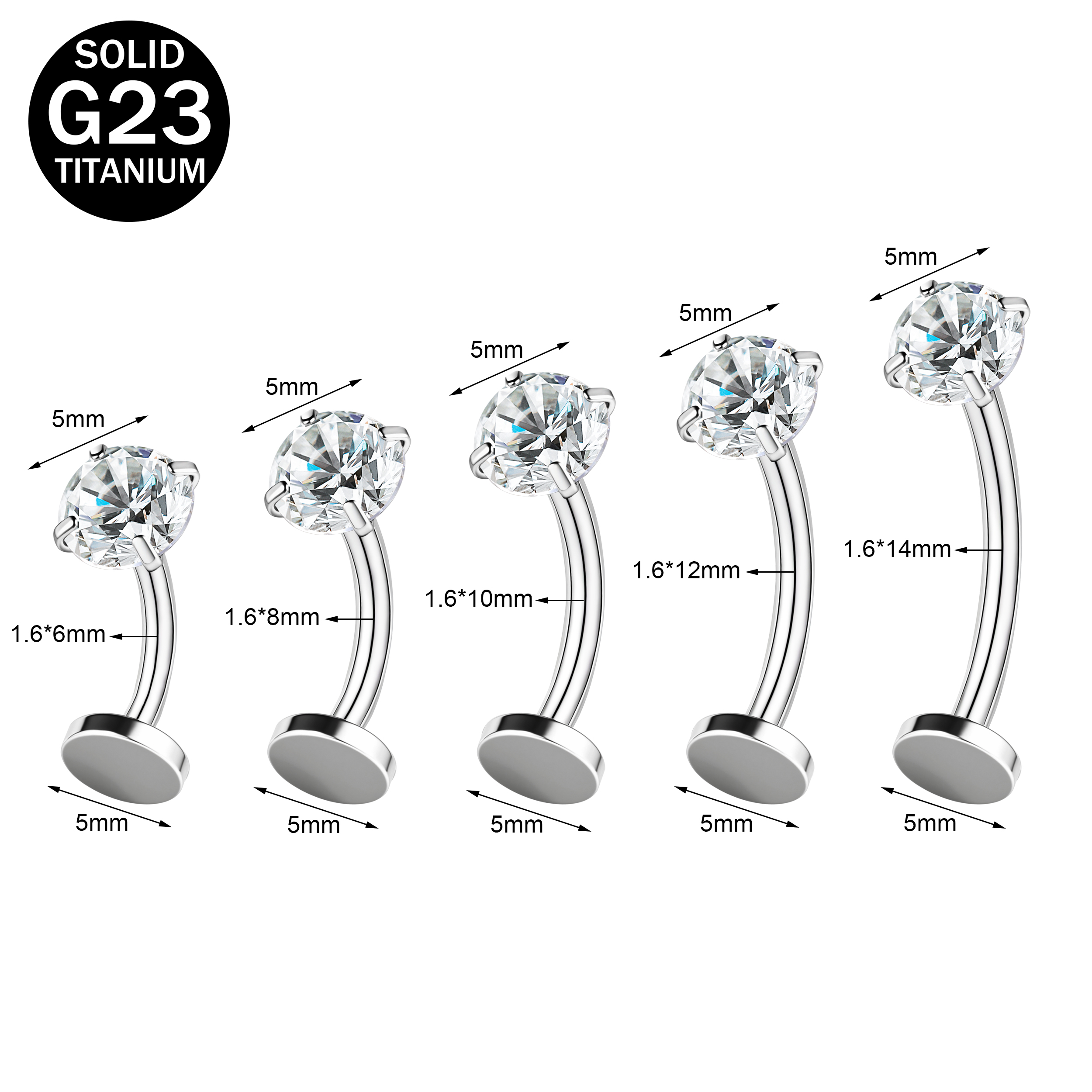 1 PC 14G Titanium Steel Belly Button Rings Zircon Navel/Eyebrow Piercing Jewelry - Picture 31 of 32