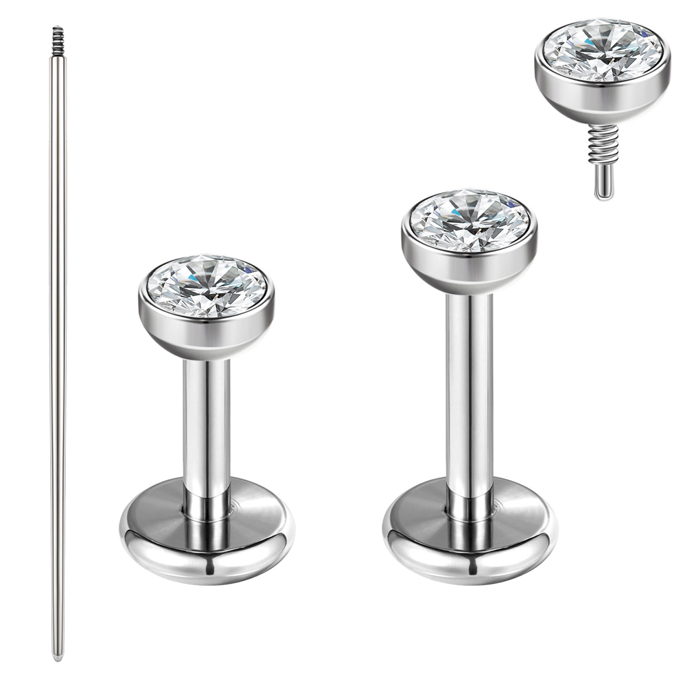 16G/18G/20G Stainless Steel Lip Studs Zircon Ear Piercing Earrings with Needles - Picture 21 of 22