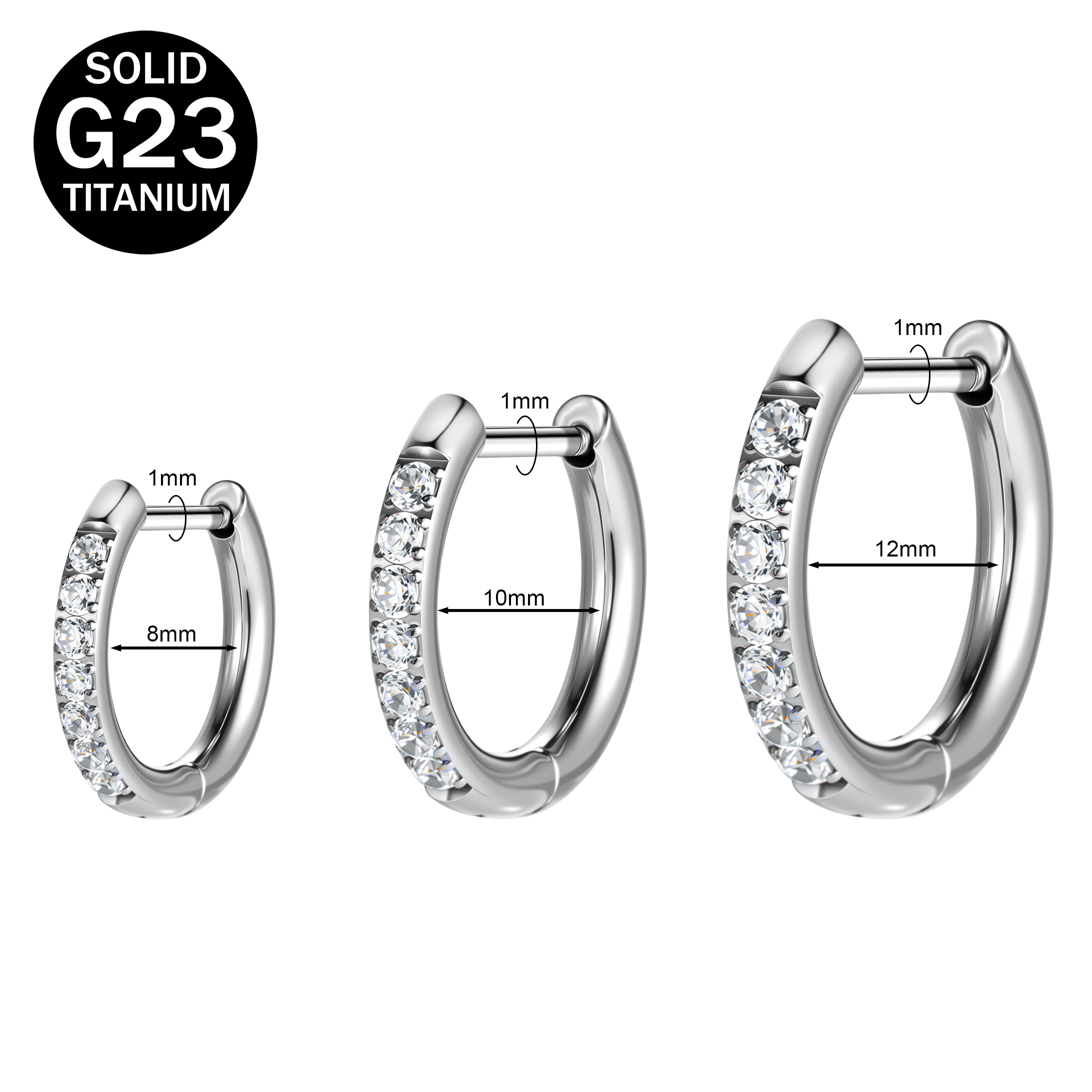 1 Pair 18G Titanium Steel Hoop Earrings CZ Ear Helix Cartilage Piercing Earrings
