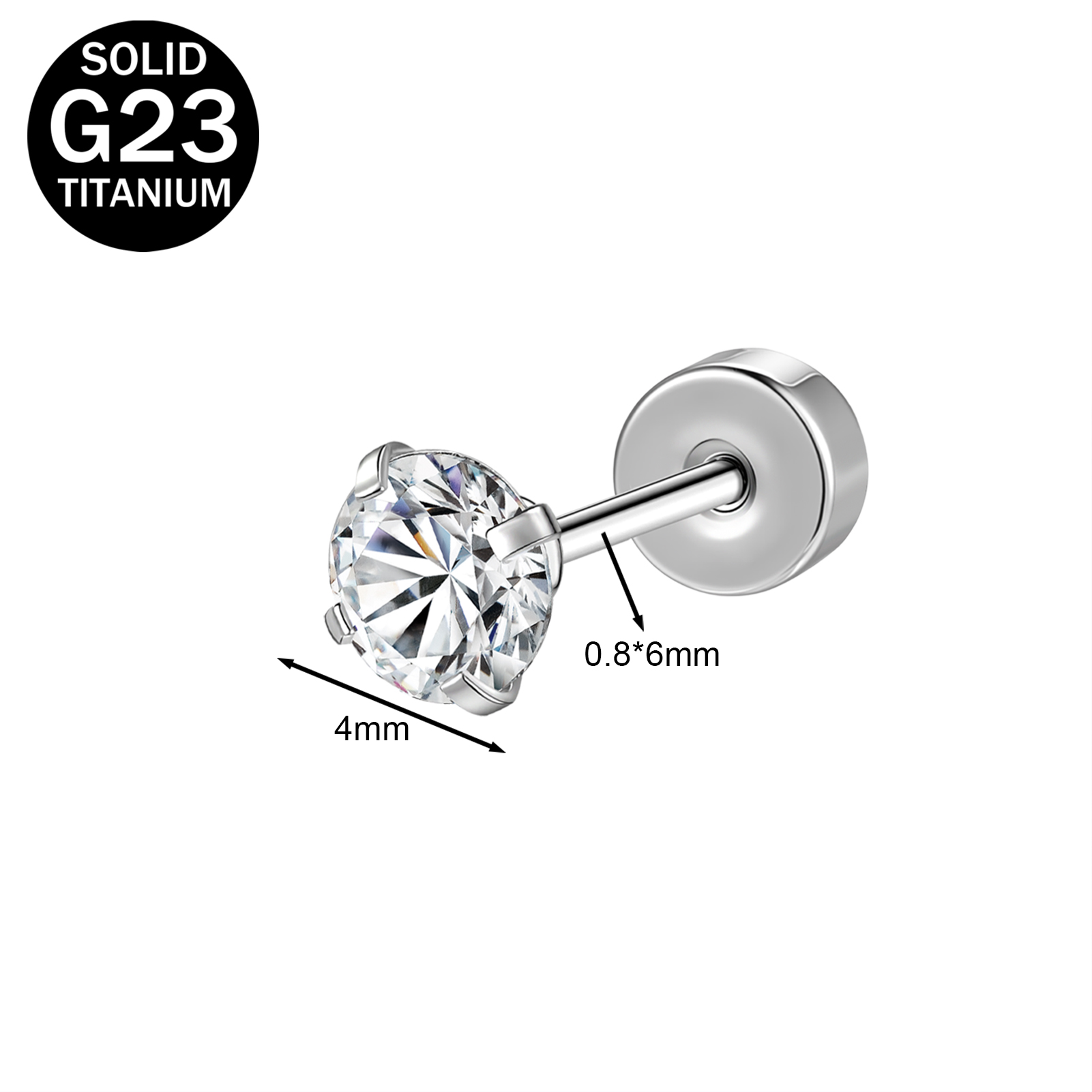 1 Pair 20G Titanium Steel Stud Earrings CZ Ball Heart Helix Cartilage Piercings