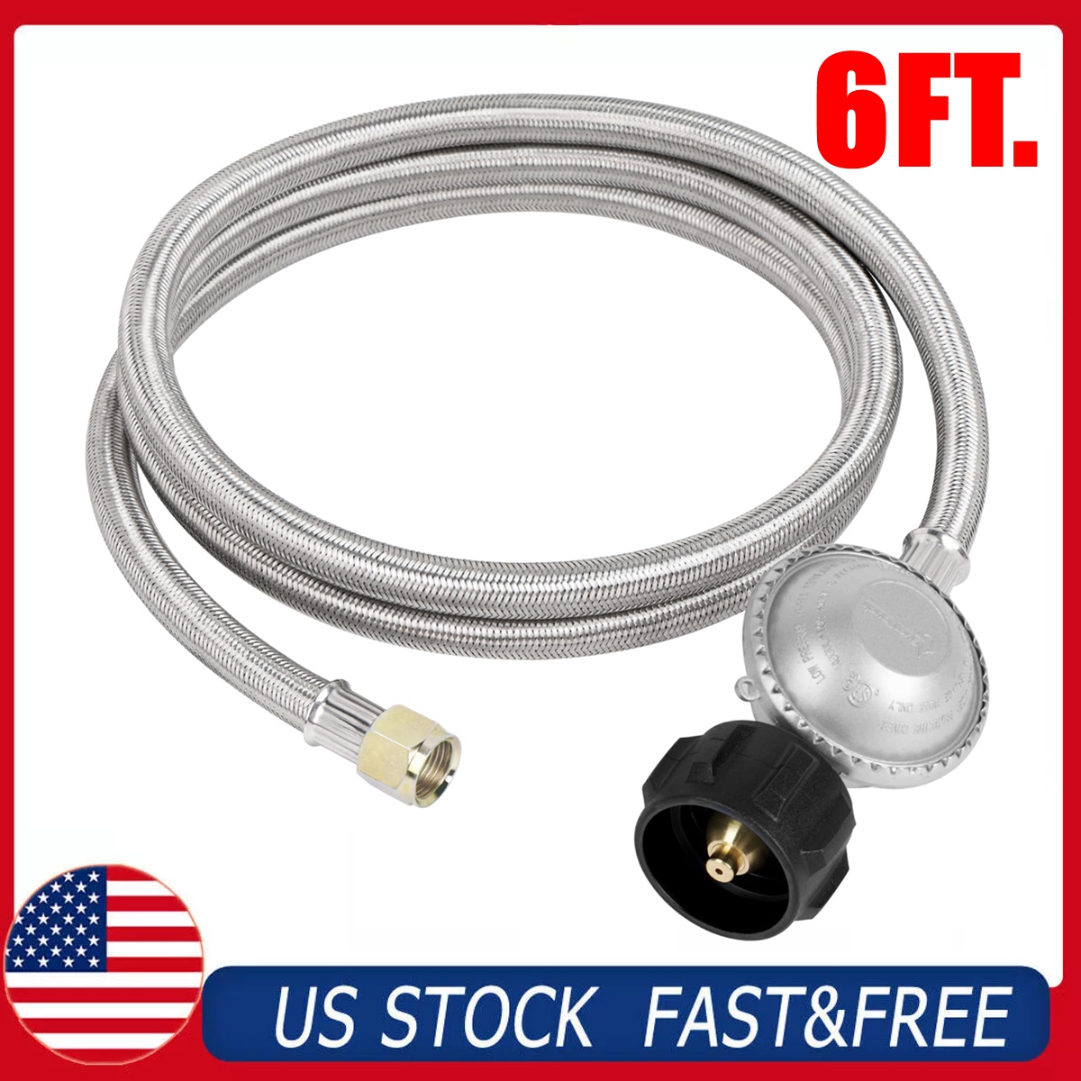 6/15FT Propane Regulator Hose, 3/8″ Female x QCC1/Type1 Tank, Stainless Braided
