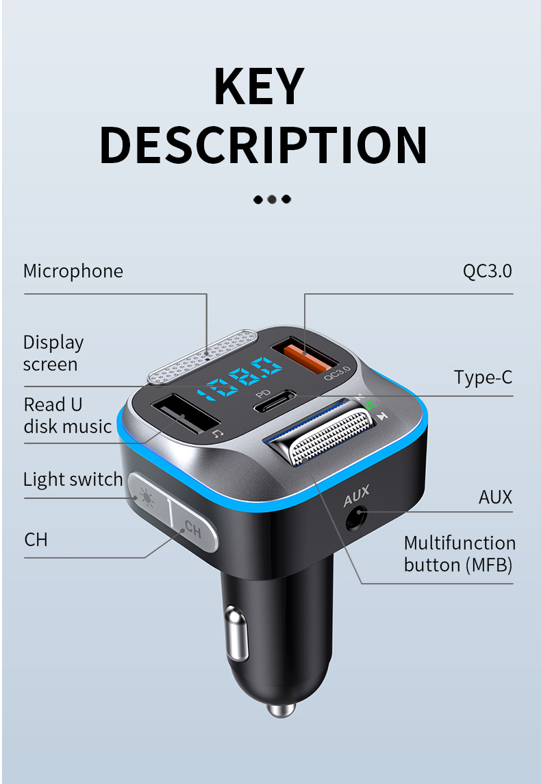 Wireless Car Bluetooth FM Transmitter MP3 Audio USB Charger Adapter Handsfree - Picture 18 of 23