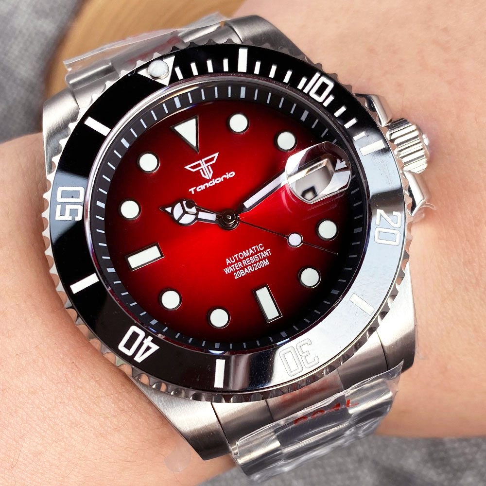 Tandorio 40mm Red Dial NH35 Movement Men's Watch Black Red Ceramic Circle - Picture 9 of 13