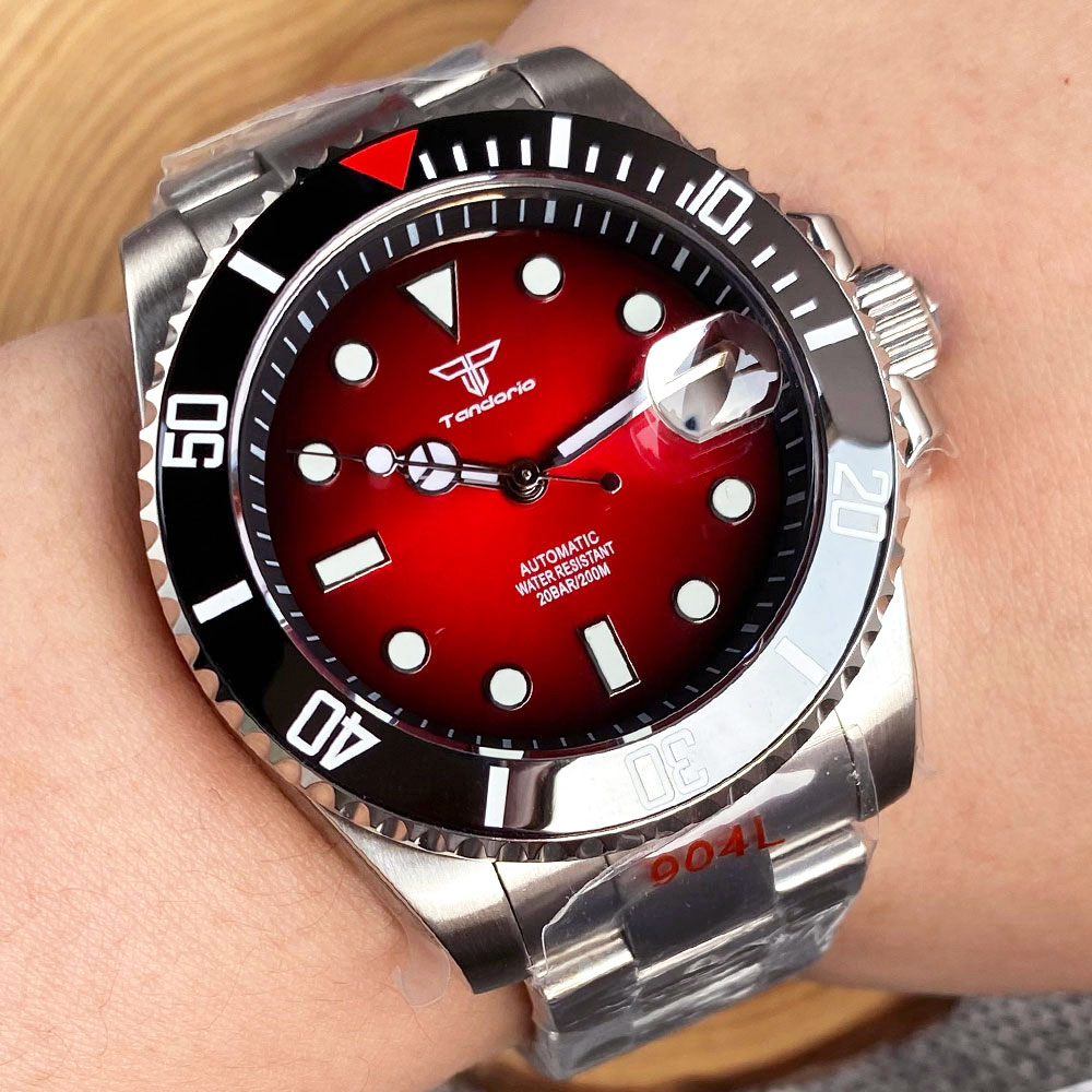 Tandorio 40mm Red Dial NH35 Movement Men's Watch Black Red Ceramic Circle - Picture 13 of 13
