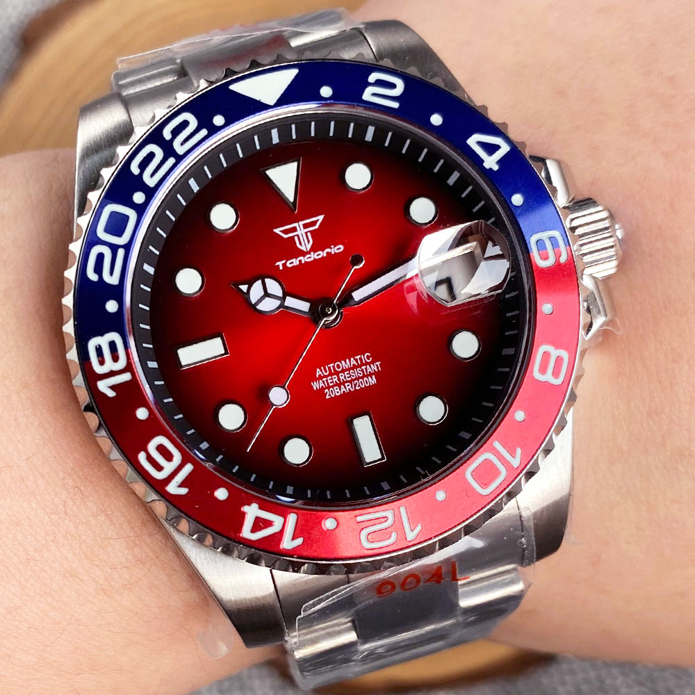 Tandorio 40mm Red Dial NH35 Movement Men's Watch Black Red Ceramic Circle - Picture 11 of 13