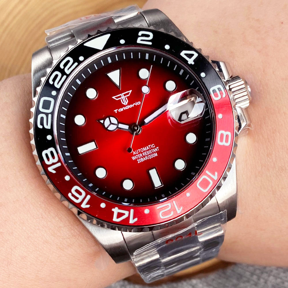 Tandorio 40mm Red Dial NH35 Movement Men's Watch Black Red Ceramic Circle - Picture 12 of 13