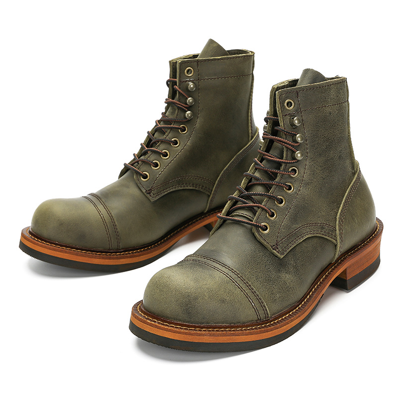 Botas de cuero para hombre zapatos informales punta redonda con cordones botas de trabajo botas altas para el torso - Imagen 9 de 11