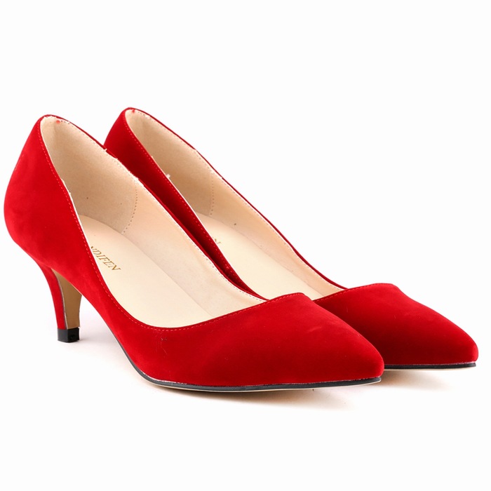 Womens Slip On Colours Pumps Pointy Toe Faux Suede Kitten Heels Plus Size Shoes