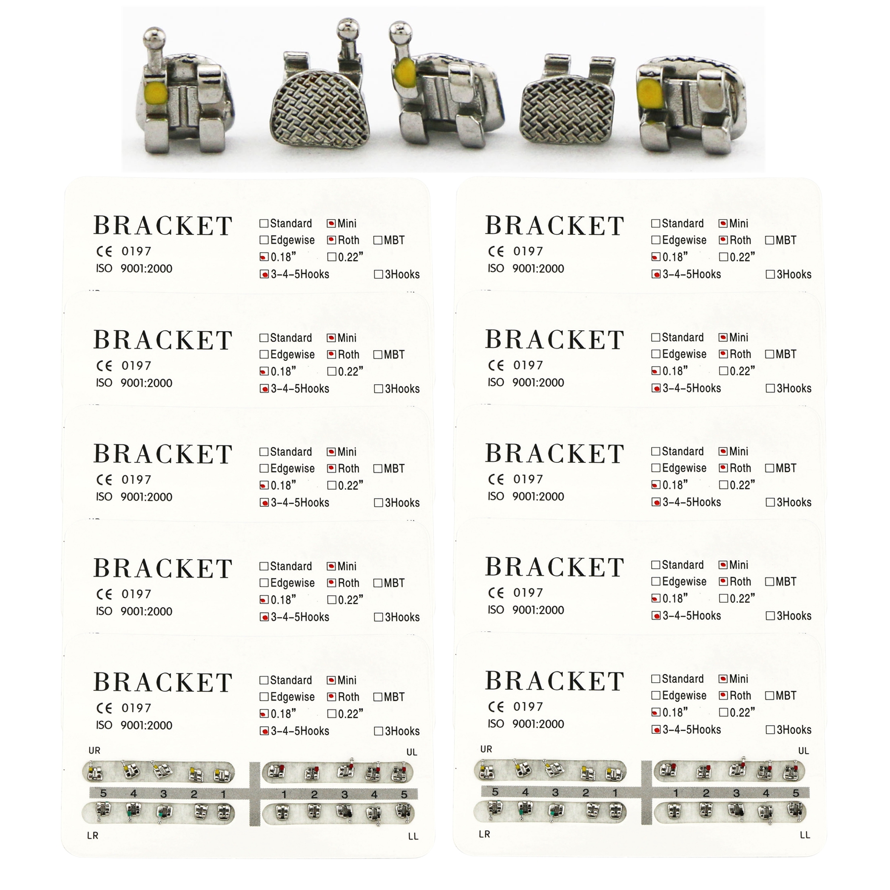 10Pack Staffa in metallo Mini Standard Roth MBT per ortodonzia dentale 018 022 345 ganci - Foto 16 di 22