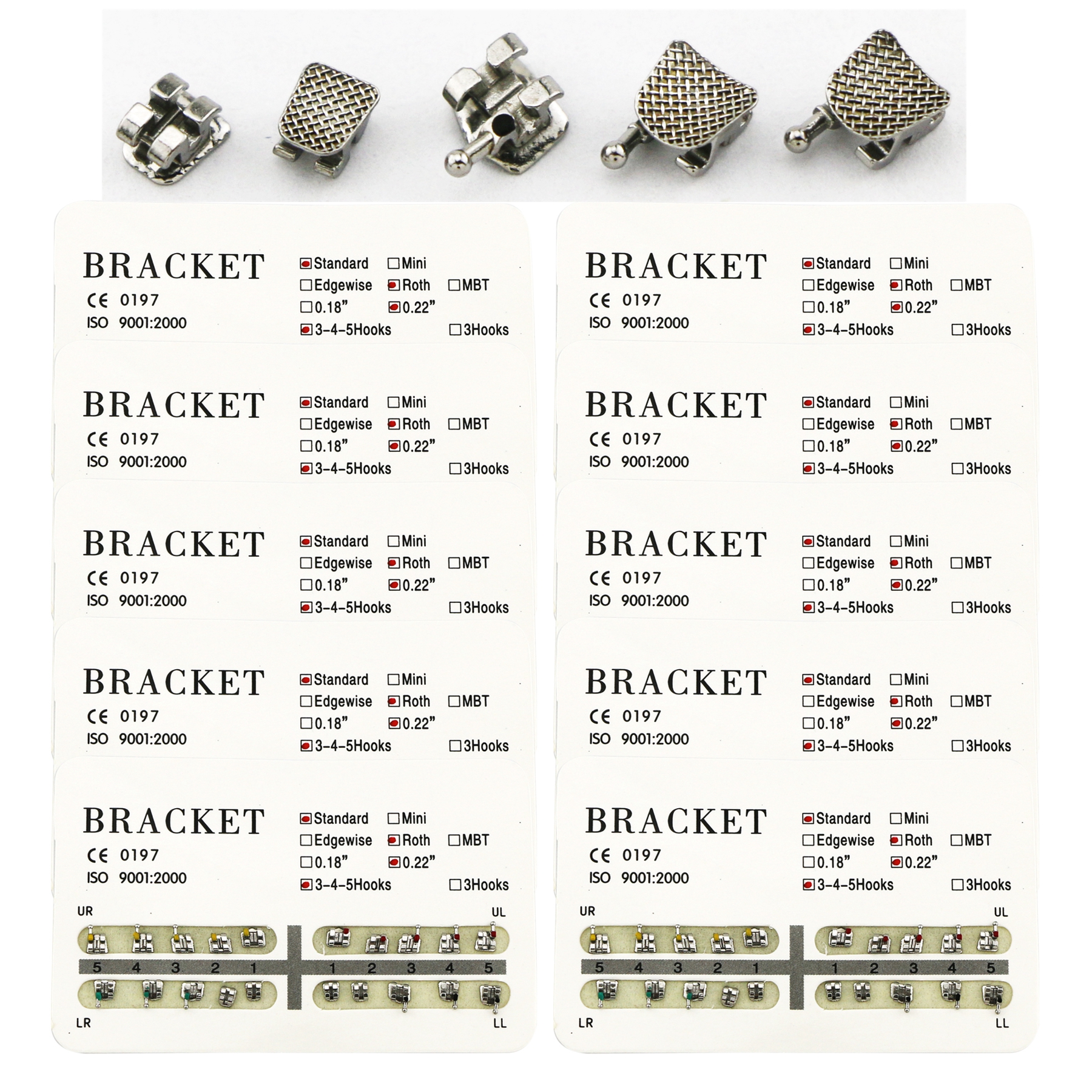 10Pack Staffa in metallo Mini Standard Roth MBT per ortodonzia dentale 018 022 345 ganci - Foto 17 di 22