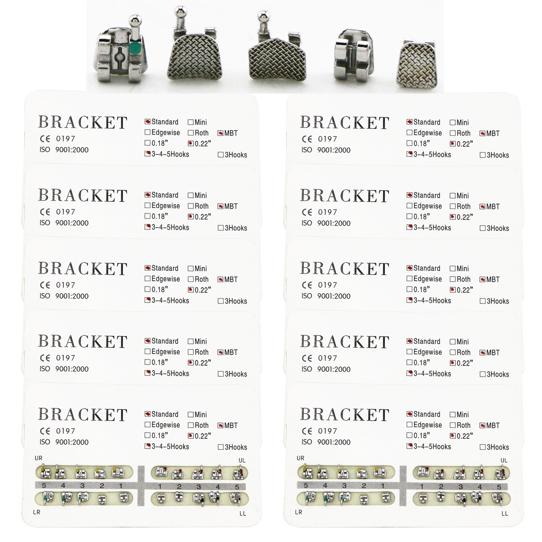 10Pack Staffa in metallo Mini Standard Roth MBT per ortodonzia dentale 018 022 345 ganci - Foto 19 di 22