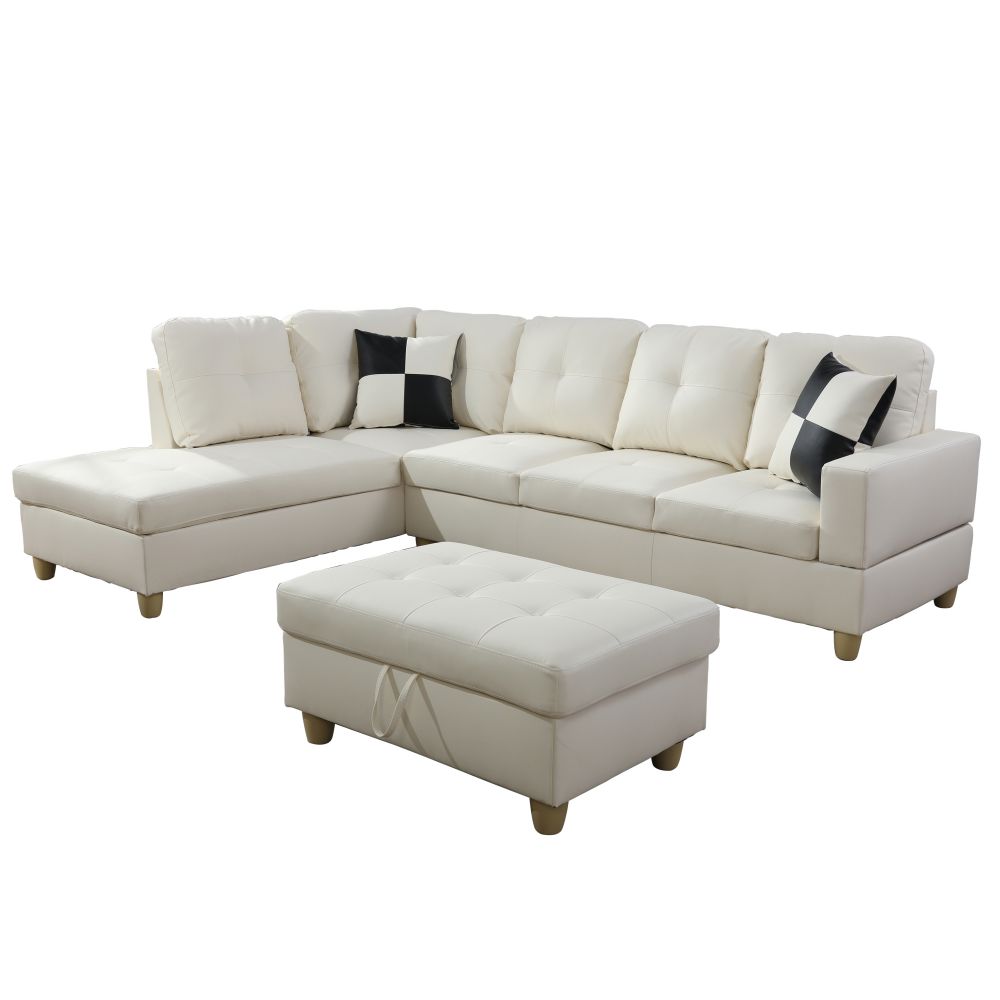 White Faux Leather 3-Piece Couch Living Room Sofa Set High Quality Sponge - Picture 22 of 22