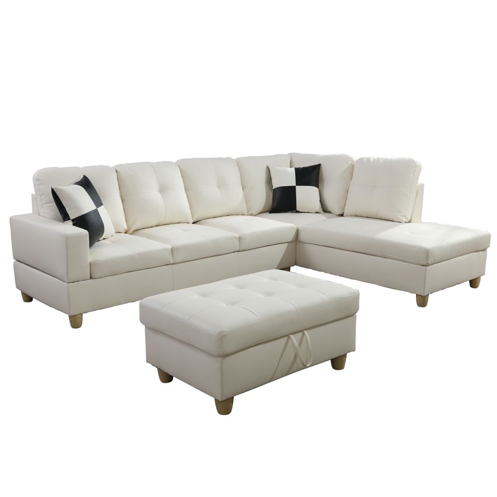 White Faux Leather 3-Piece Couch Living Room Sofa Set High Quality Sponge - Picture 20 of 22