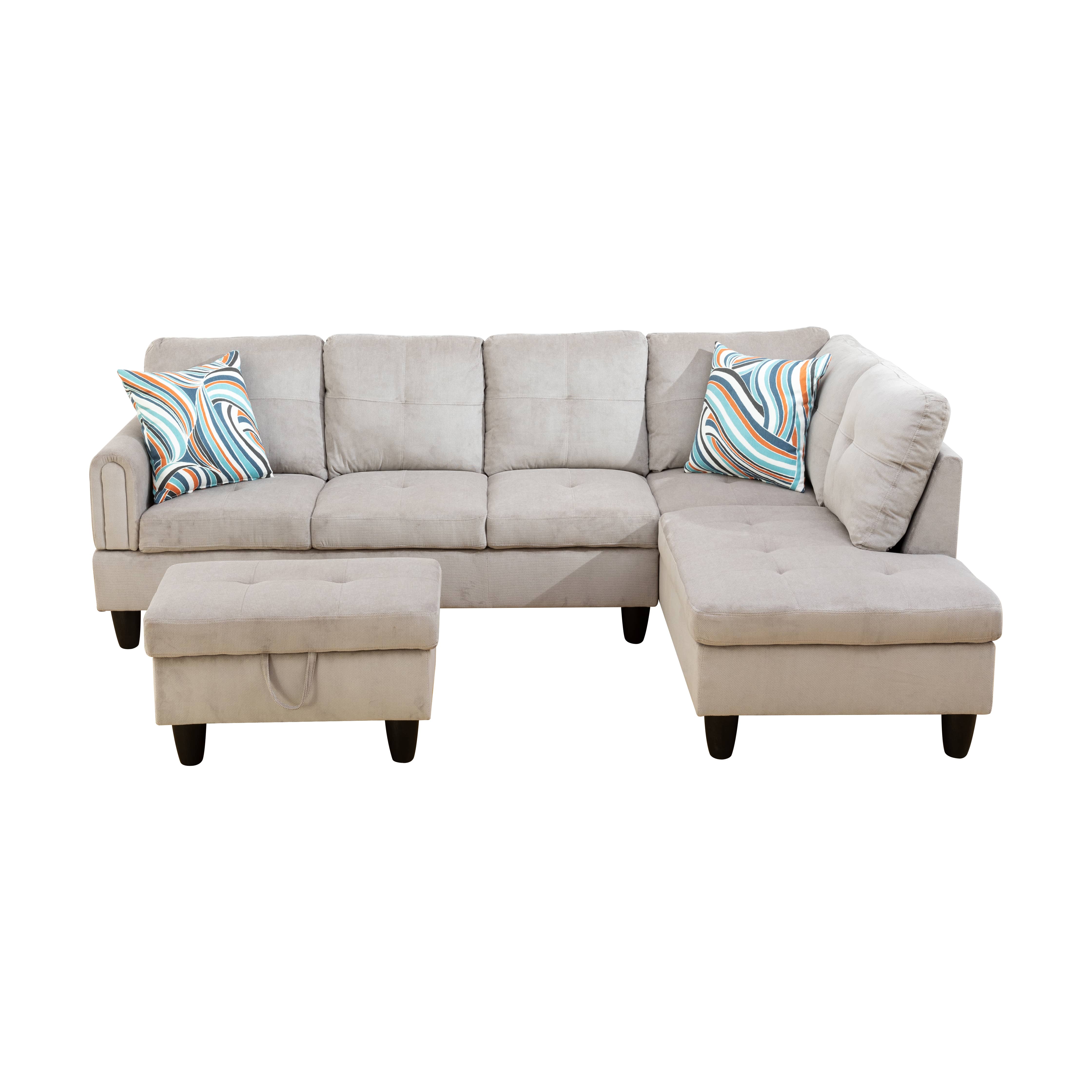 Grey White Corduroy 3-Piece Living Room Sofa Set Right NEW