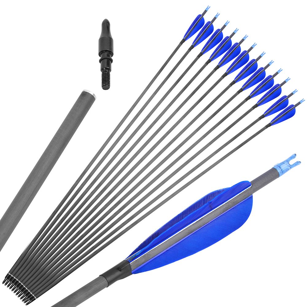30" Pure Carbon Arrow 4" Feather SP600 Archery Compoundbow Recurve Bow Hunting - Picture 16 of 19