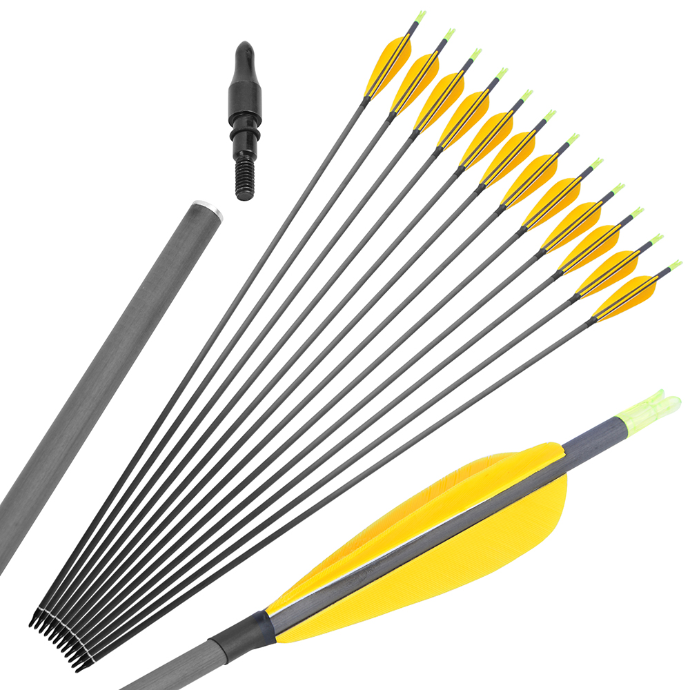 30" Pure Carbon Arrow 4" Feather SP600 Archery Compoundbow Recurve Bow Hunting - Picture 17 of 19
