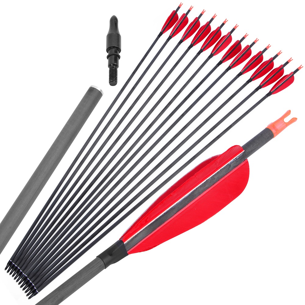 30" Pure Carbon Arrow 4" Feather SP600 Archery Compoundbow Recurve Bow Hunting - Picture 15 of 19