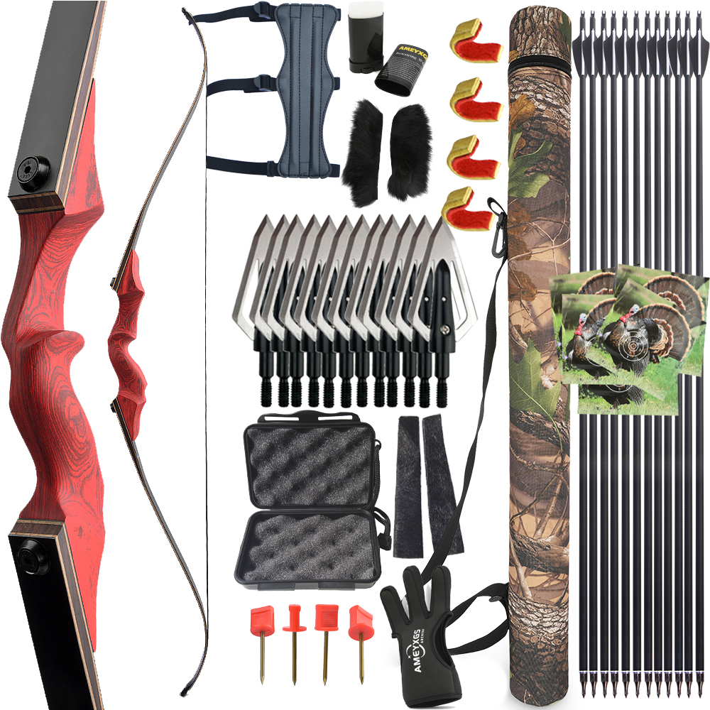 60" Takedown Hunting Bow 20-60lbs Recurve Bow Arrows Set Wooden Archery Target - Picture 19 of 26