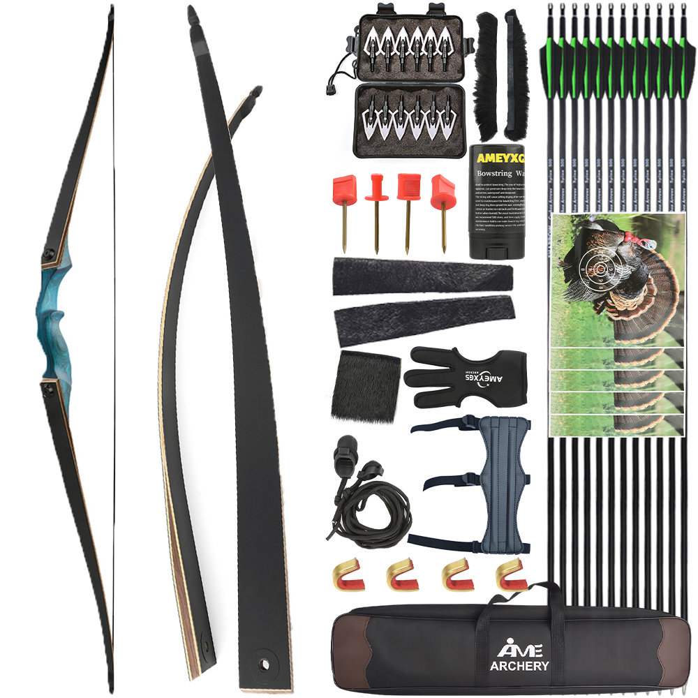 60" Takedown Longbow Archery Wooden Riser 20-60lbs Limbs Bamboo Target Shooting