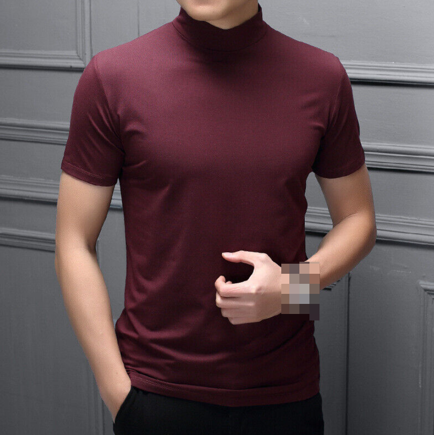 Men's Short Sleeve T-Shirt Mock Turtleneck Casual Pullover Tops Solid Undershirt - Imagen 14 de 17