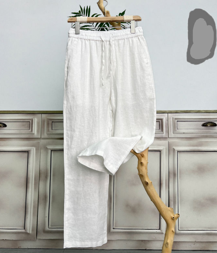 Mens Linen And Cotton Casual Trousers Pants High Waist Breathable - Bild 19 von 21