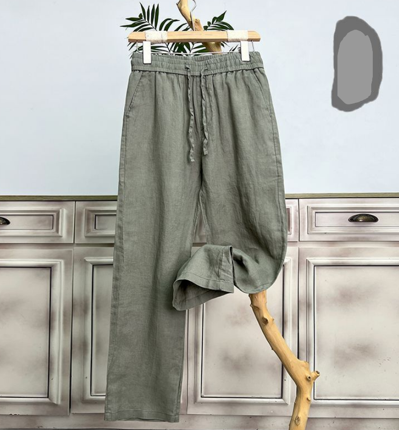 Mens Linen And Cotton Casual Trousers Pants High Waist Breathable - Bild 21 von 21