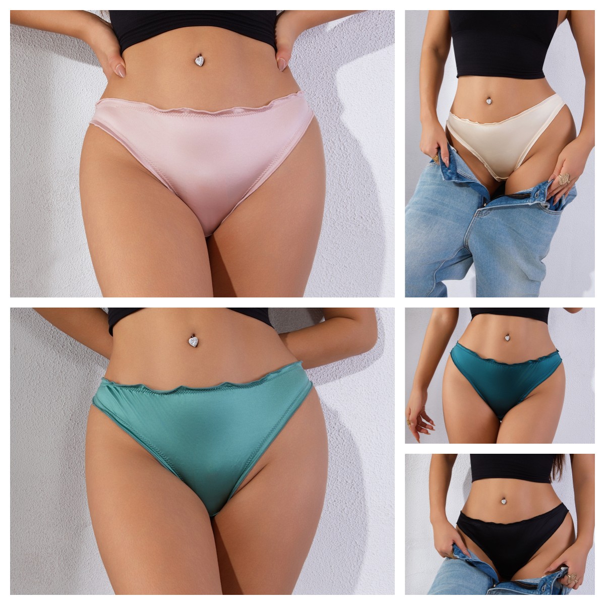 5 Pack Lot Sexy Womens Satin Panties Thongs Briefs Bikinis Underwear Lingeries