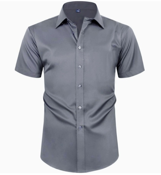Men’s Business Casual Solid Color Short Sleeved Shirt for Summer Fashion No Iron